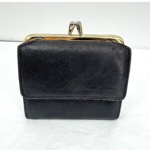 Princess Gardner Wallet Genuine Lambskin Kisslock Trifold VTG Black